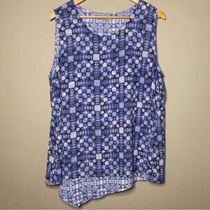 Valerie Stevens Sleeveless Shell Blouse Women XL Blue White Black Geometric